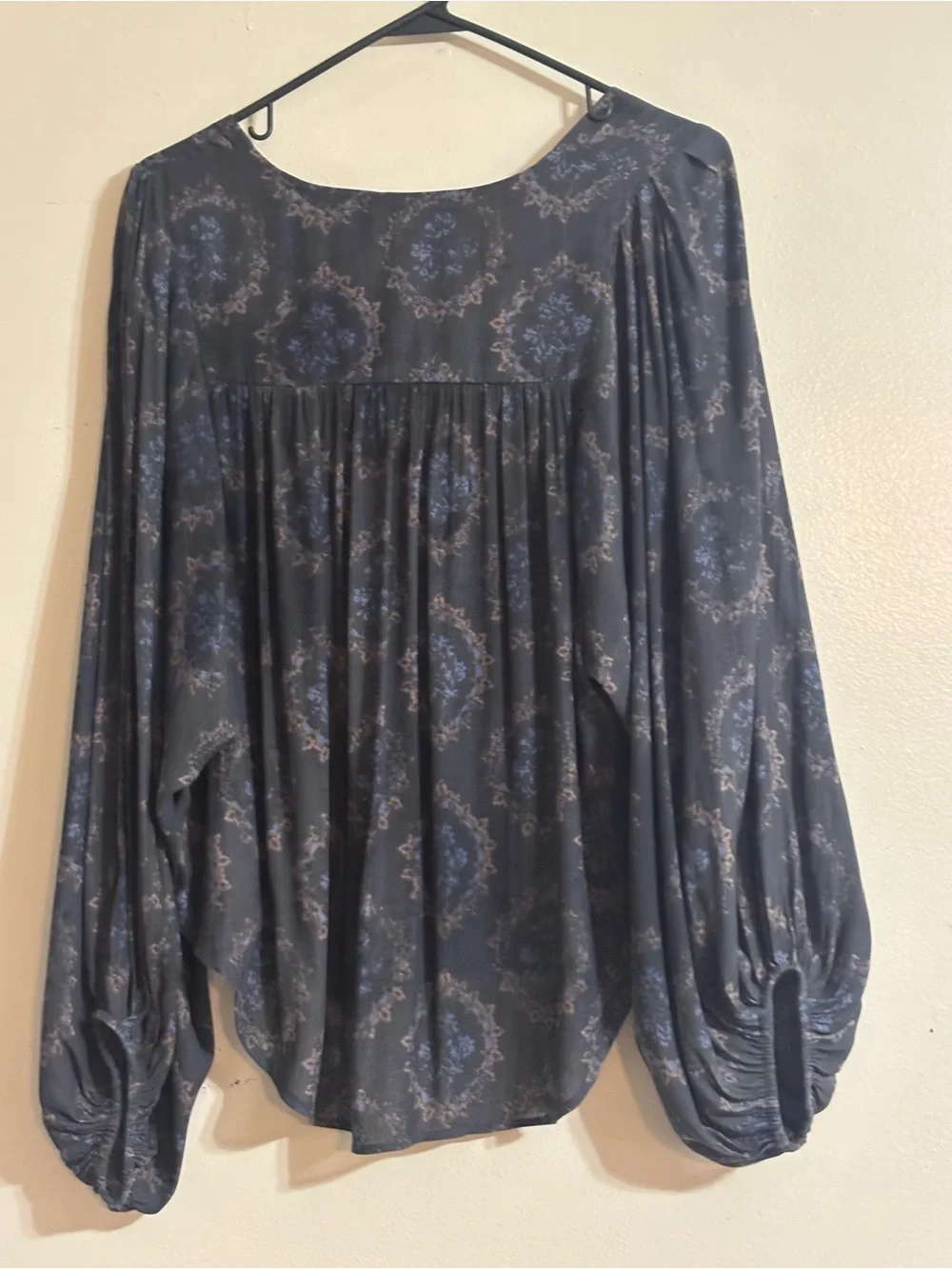 Free People Cowling Around Dark Grey Floral Cowl Neck Oversized Blouse S-M